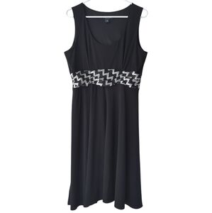 Perceptions Chevron Design Sleeveless A-Line Cocktail Dress 12P Black White